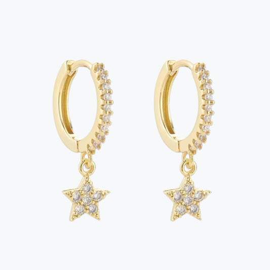 boucles d'oreilles créoles pendentif étoile or